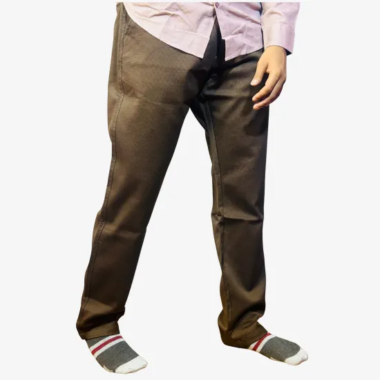 Men's Solid Brown Cotton Formal Trousers | Regular Fit Office Wear Pants